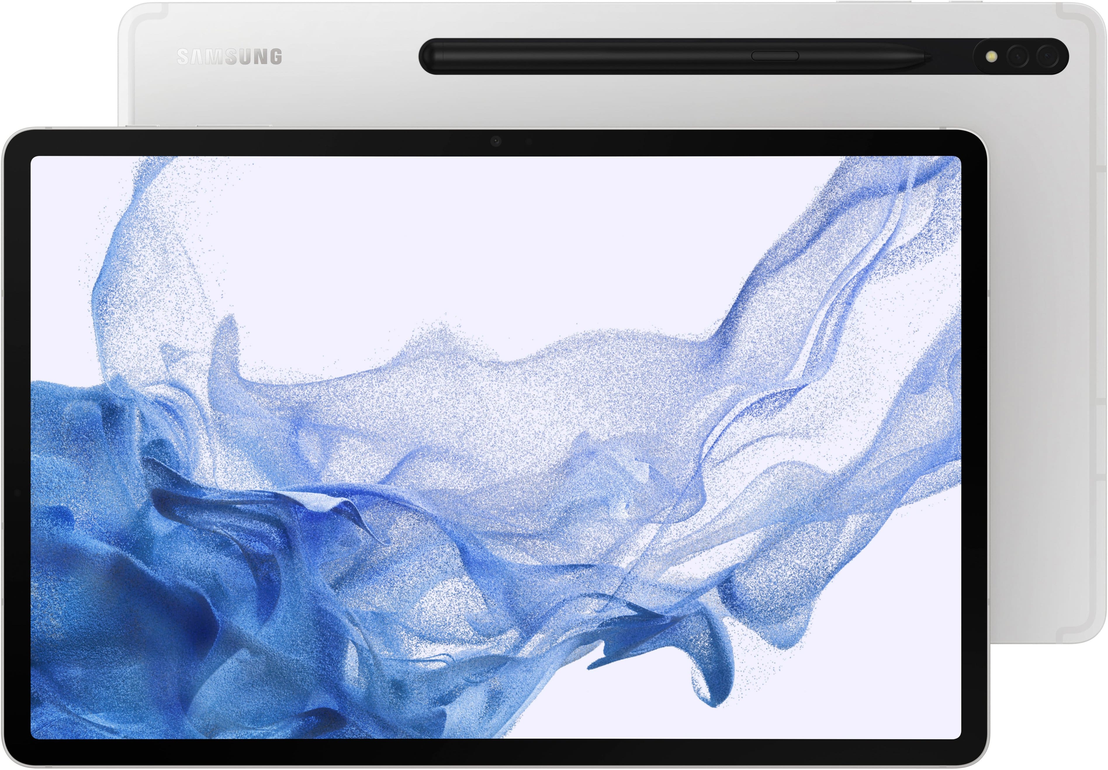 Samsung Galaxy Tab S8+ displaying a colorful app interface on its 12.4-inch screen