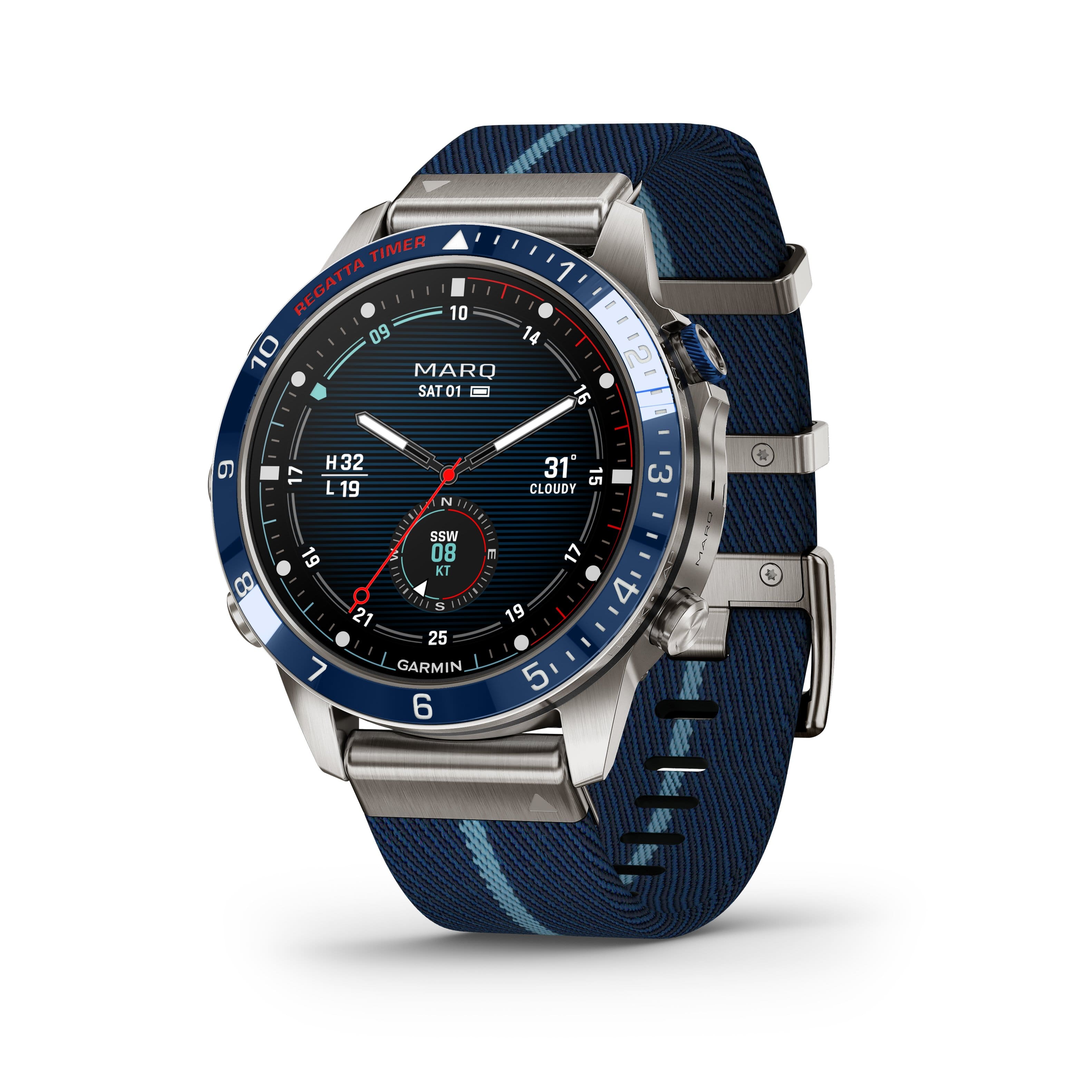 Garmin MARQ Captain smartwatch on a wrist during sailing