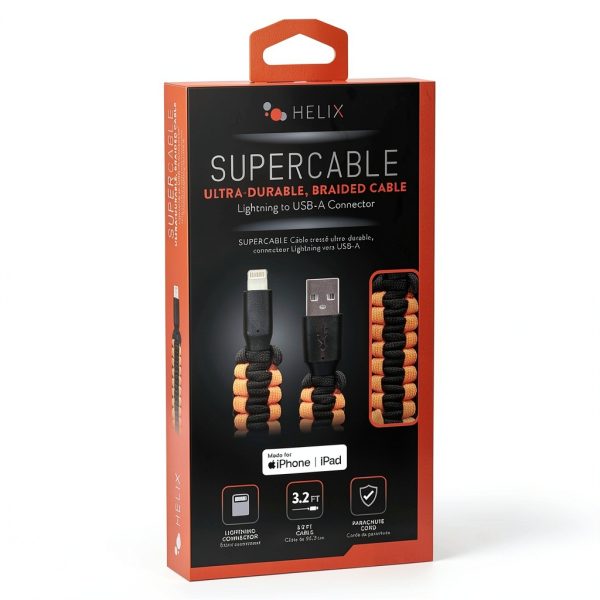 HELIX Lightning USB Paracord Cable Orange Black 3.2 ft-3