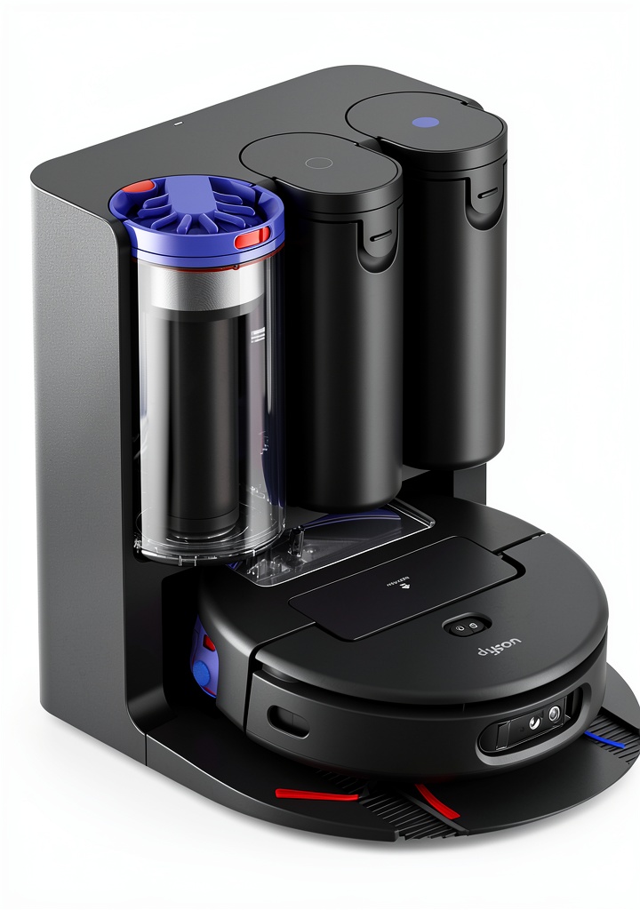 Dyson Spot+Scrub AI robot vacuum cleaning a modern kitchen floor