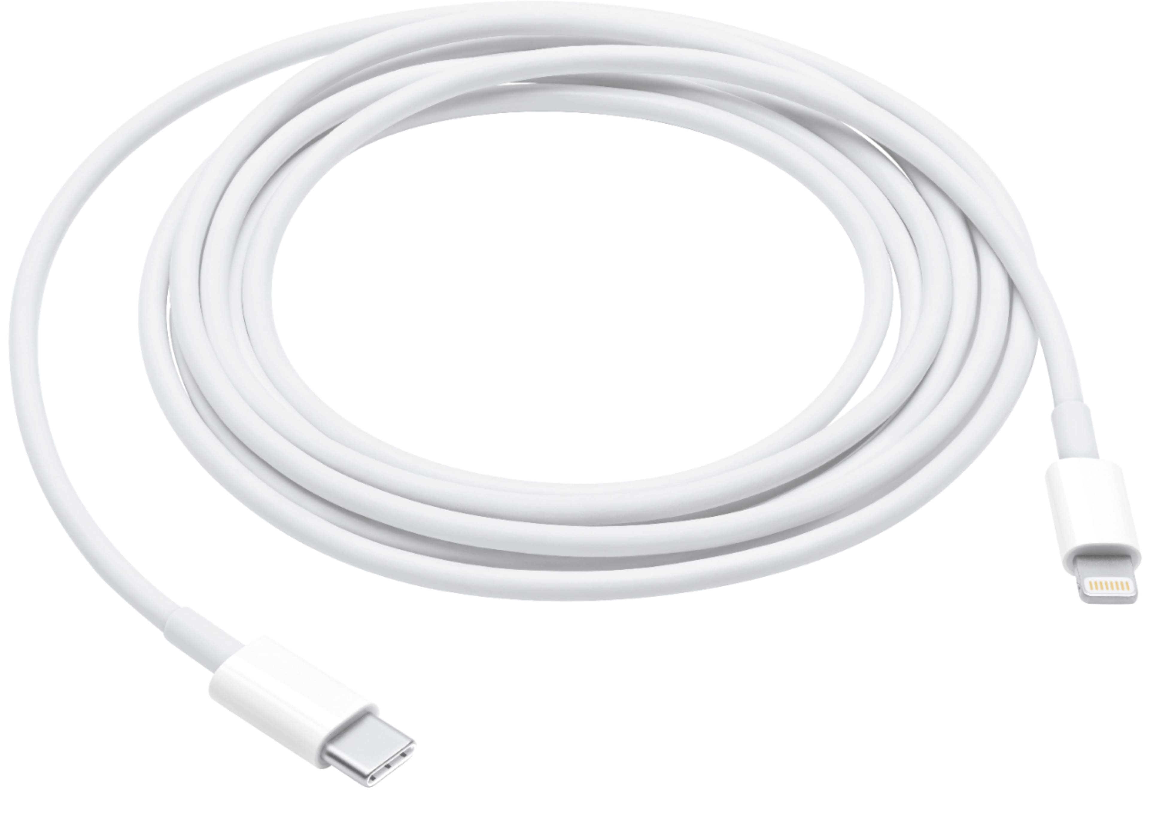 Apple USB-C to Lightning Cable connected to an iPhone and a laptop