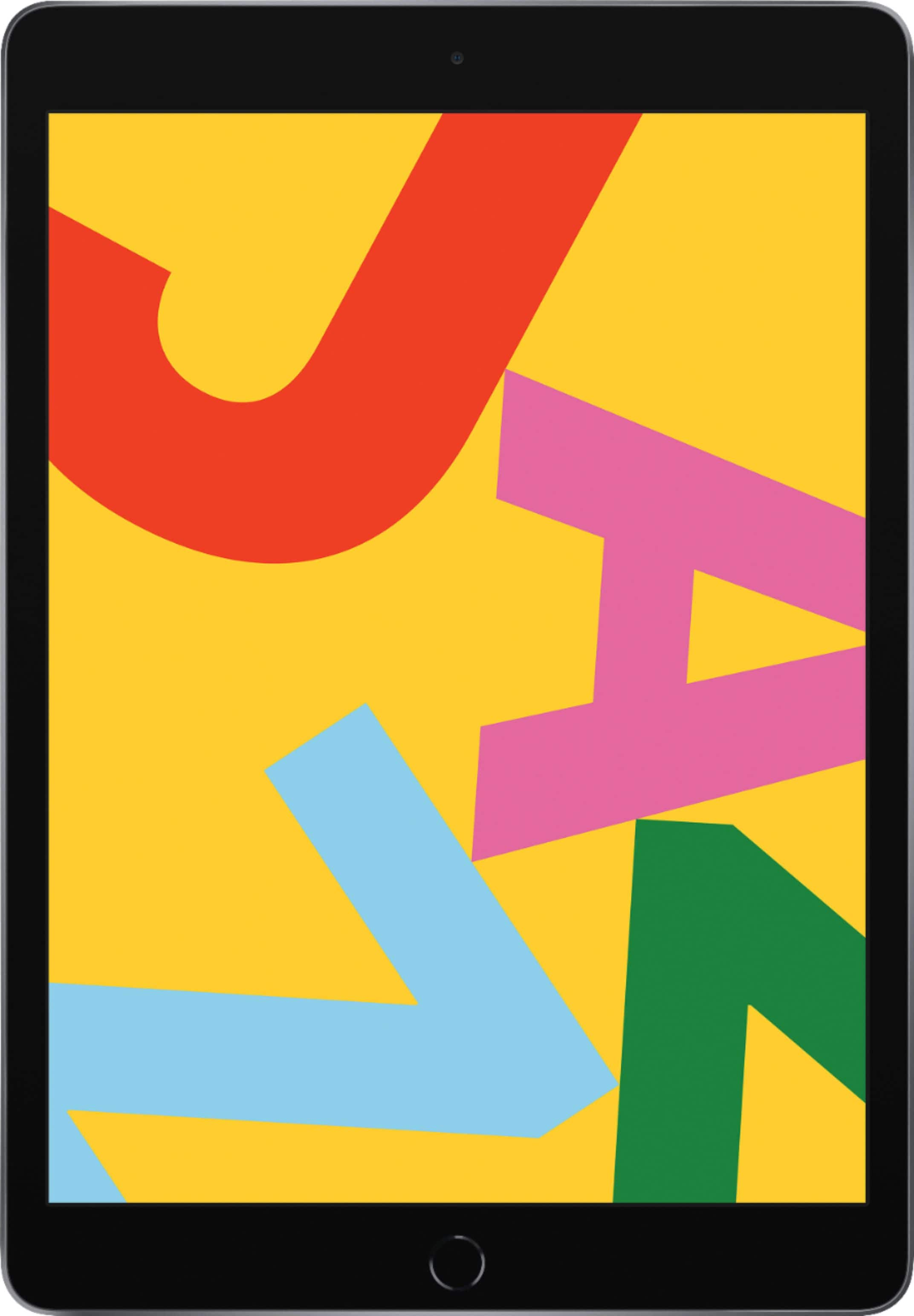 Apple iPad 7th Generation displaying a colorful app interface on its Retina screen