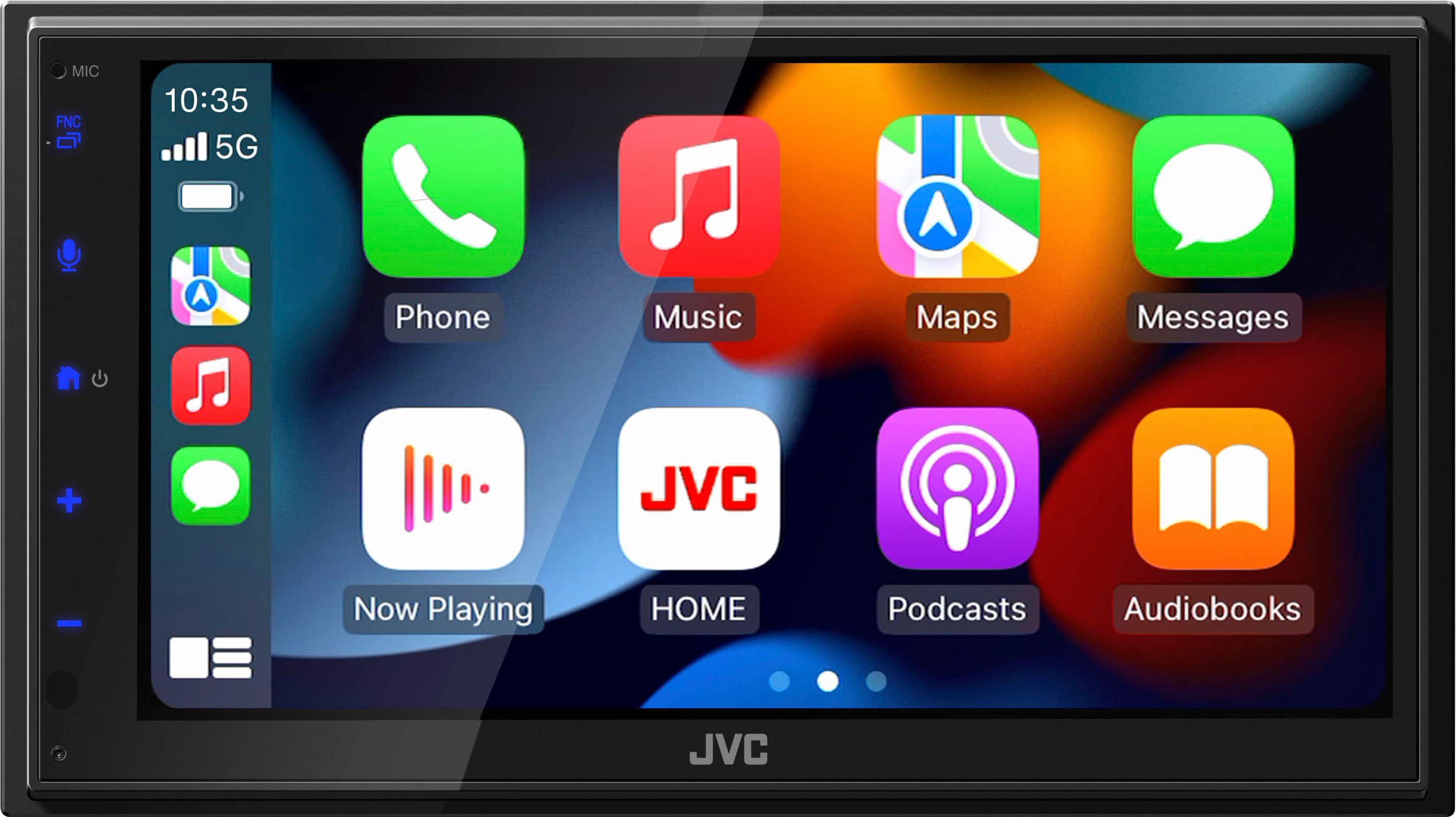 JVC receiver installed in a car dashboard with touchscreen display