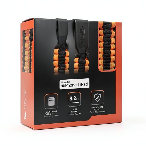 HELIX Lightning USB Paracord Cable Orange Black 3.2 ft-5
