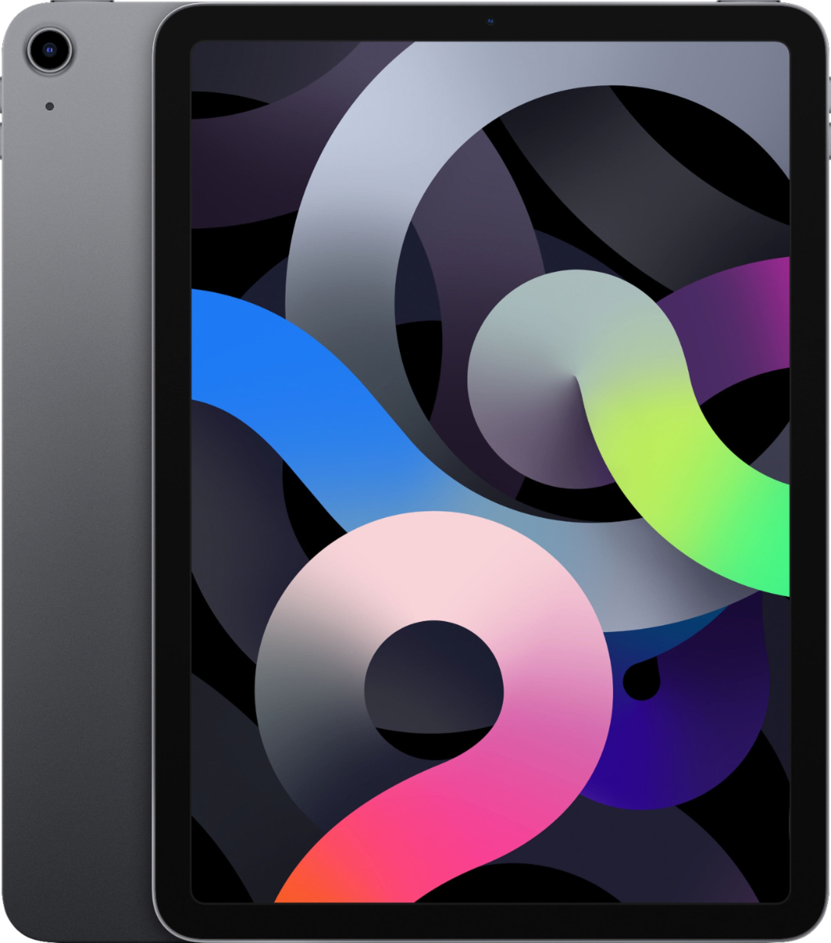 Apple iPad Air displaying a colorful app interface on its 10.9-inch screen