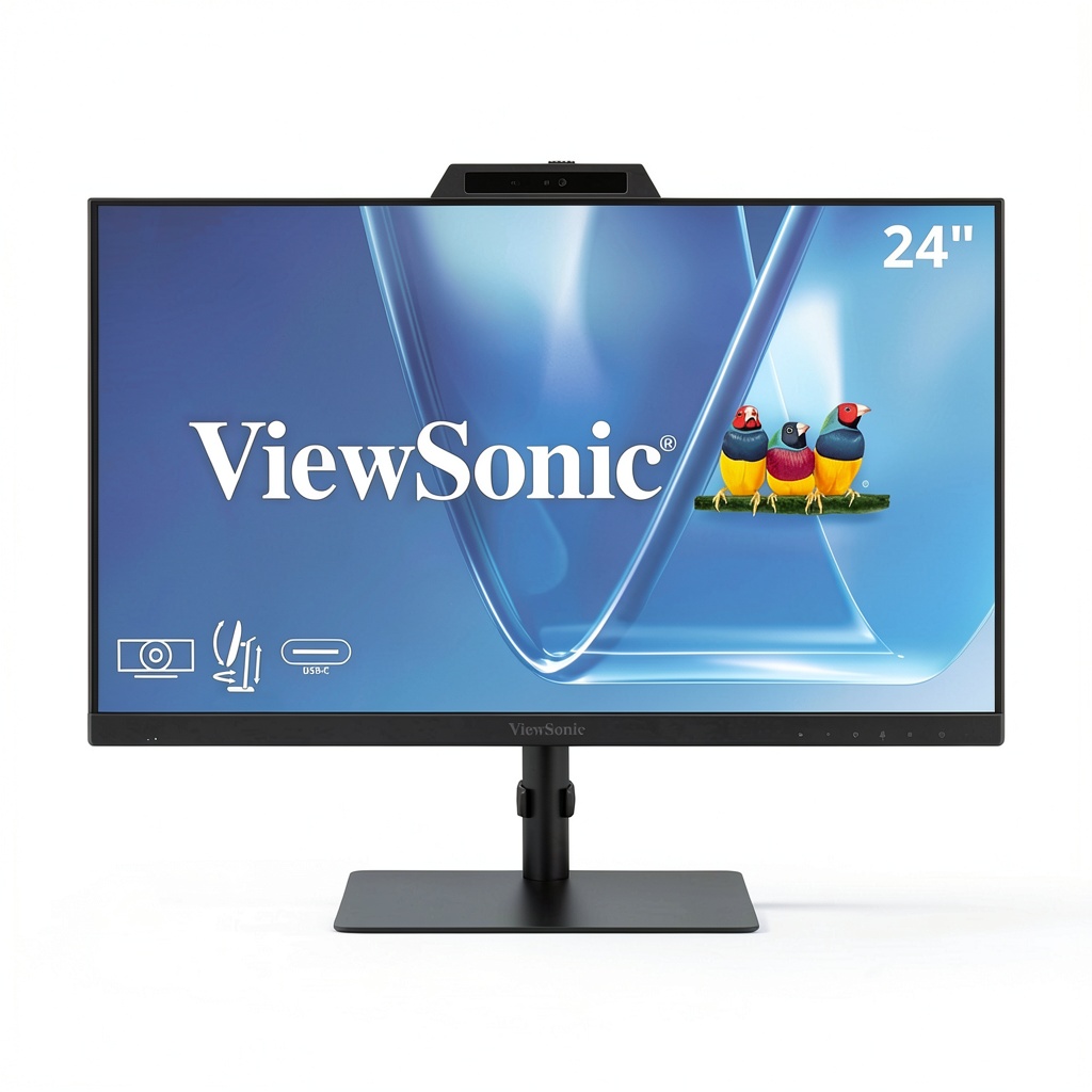 ViewSonic VG2441V 24 inch video conferencing monitor setup on modern home office desk