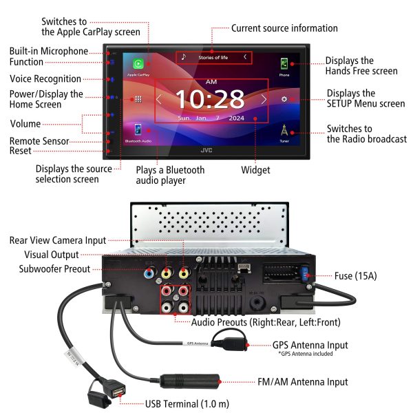 JVC Wireless Android Auto Apple CarPlay Receiver 6.8 Inch-2