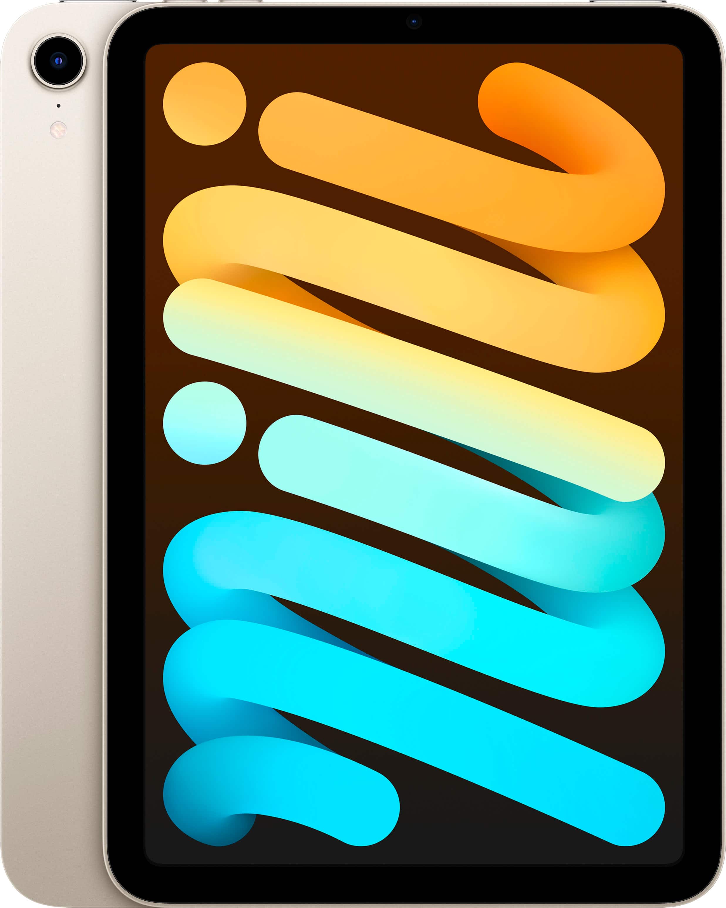 Apple iPad mini displaying a colorful app interface on its 8.3-inch screen